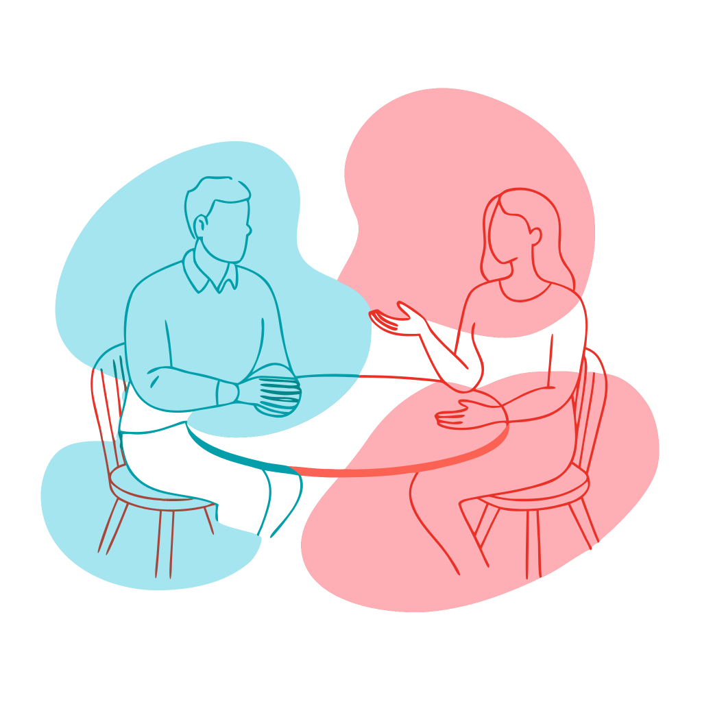 Two partners sharing their perspectives across a table
